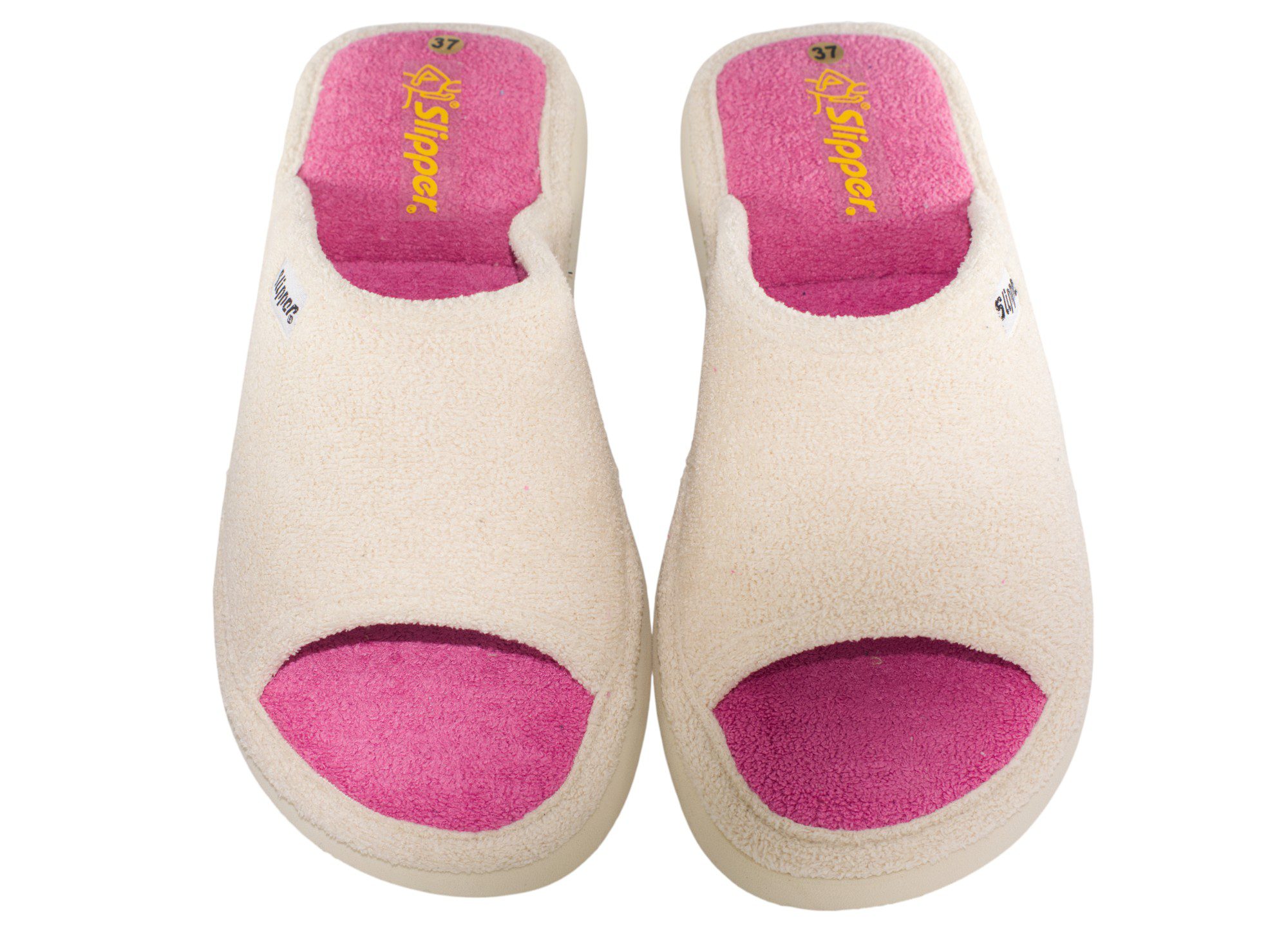 ZAPATILLAS CASA RIZO TOALLA SLIPPER 112 CREMA-ROSA